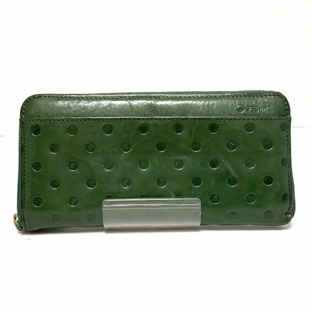 フォルナ Folna 長財布 レディース ダークグリーン ドット柄 型押し加工 レザー 中古 フォルナ Folna 長財布 レディース ダークグリーン ドット柄 型押し加工 レザー 中古