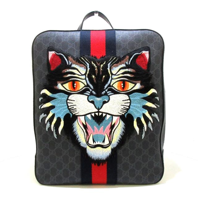 北の逸品北海道 グッチ Gucci リュックサック レディース 美品 Ggスプリーム アングリーキャット 4724