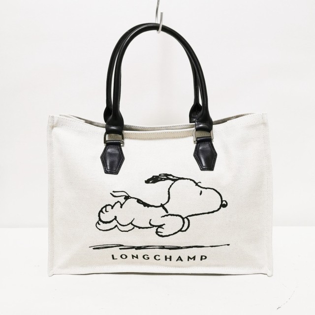 Happyshop ロンシャン Longchamp レディース 美品 ベージュ 黒 スヌーピー キャンバス レザー Cokmel Com