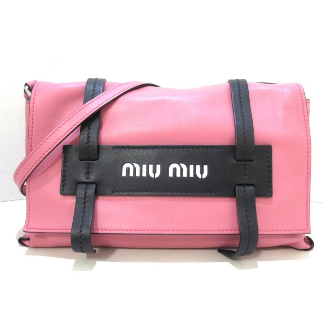 Fujishop ミュウミュウ Miumiu ショルダーバッグ レディース 5bd075 ピンク 黒 ストラップ着脱可 レザー Protes Sk