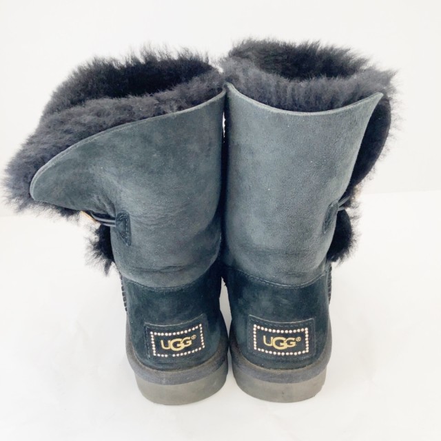 アグ UGG ショートブーツ JAPAN24 レディース ベイリーボタンブリング 1016553 黒 スワロフスキークリスタル ムートン【中古