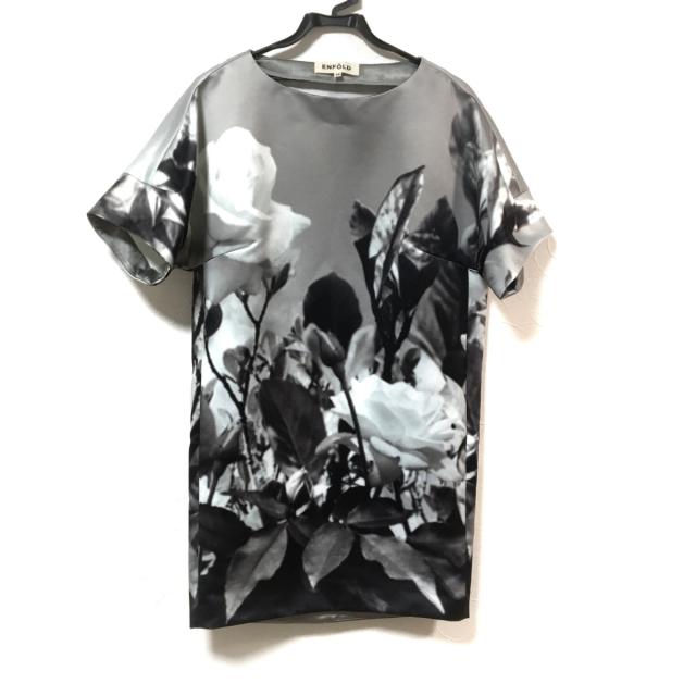 ブランド直営 エンフォルド Enfold ワンピース サイズ38 M レディース 美品 グレー 白 黒 クルーネック 半袖 ひざ丈 爆熱 Www Servblu Com