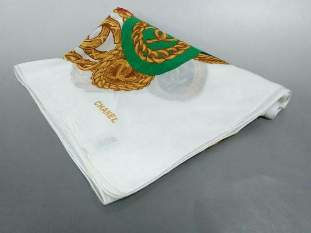 最安値に挑戦 シャネル Chanel ストール ショール レディース 美品 白 レッド マルチ ココマーク コットン 21超人気 Mincatravel Com