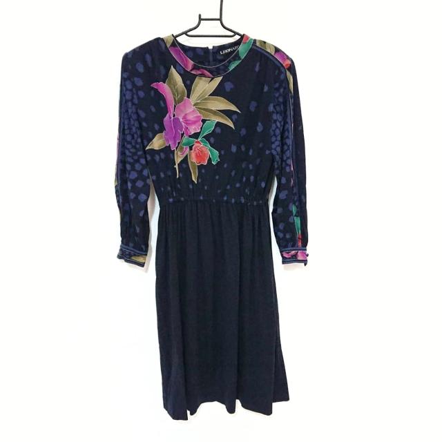 ランキング1位獲得 レオナール ワンピース サイズl レディース ダークネイビー ライトイエロー マルチ クルーネック 長袖 ひざ丈 花柄 ぽっきりsale対象 Viajesturisticosdelpacifico Com