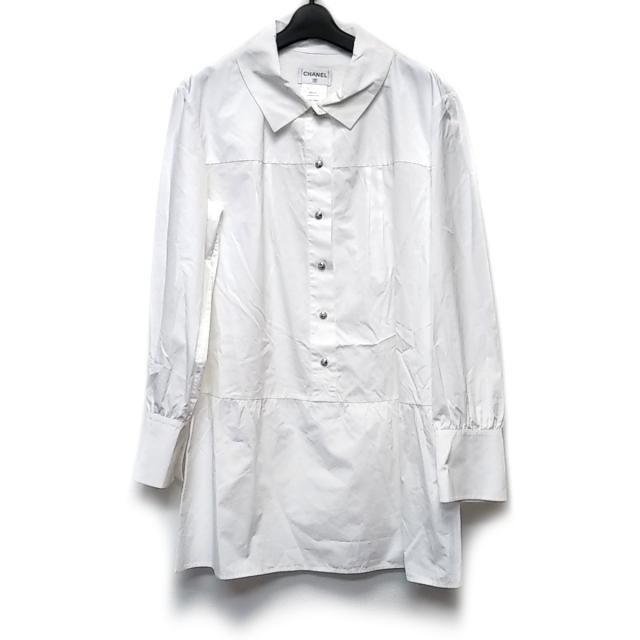 速達メール便 シャネル Chanel ワンピース サイズ44 L レディース P 白 長袖 ひざ丈 ココマーク シャツワンピ 初回特典付 Aguacatesechartea Com