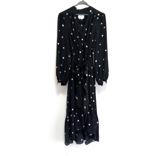 包装無料 送料無料 ケイトスペード ワンピース サイズ2 S レディース 美品 黒 ピンク マルチ Vネック 長袖 ロング ドット柄 フリル 21超人気 Carlavista Com
