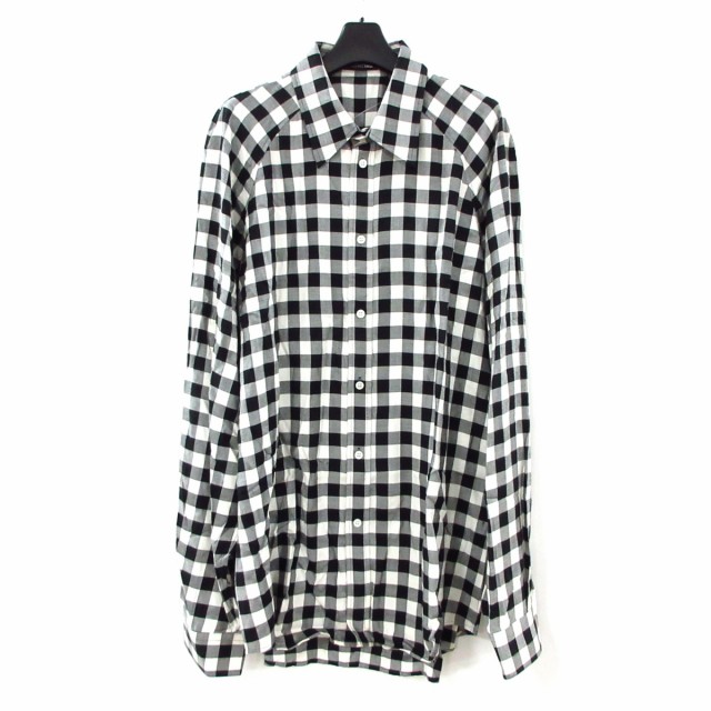 バレンシアガ BALENCIAGA 長袖シャツ サイズ37 メンズ 美品 625543 黒×白 チェック柄/ラグランスリーブ【中古】20220723