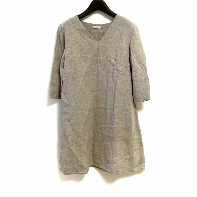 セール フォグリネンワーク Fog Linen Work Flw ワンピース レディース ベージュ Vネック 七分袖 ひざ丈 限定製作 Carlavista Com