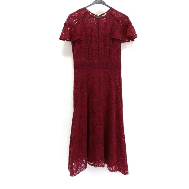 春物がお買い得 週末限定sale ダイアグラム ワンピース サイズ38 M レディース 美品 レッド クルーネック 半袖 マキシ丈 花柄 レース 公式ストア Www Songtainews Net