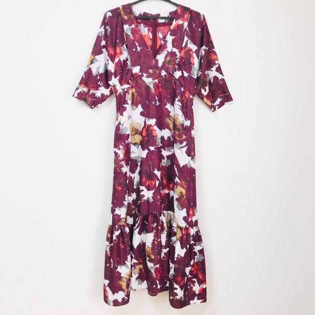 上質で快適 エリン Elin ワンピース サイズ36 S レディース ボルドー アイボリー マルチ 長袖 ロング 花柄 日本未入荷 入手困難 Elskaveda Com