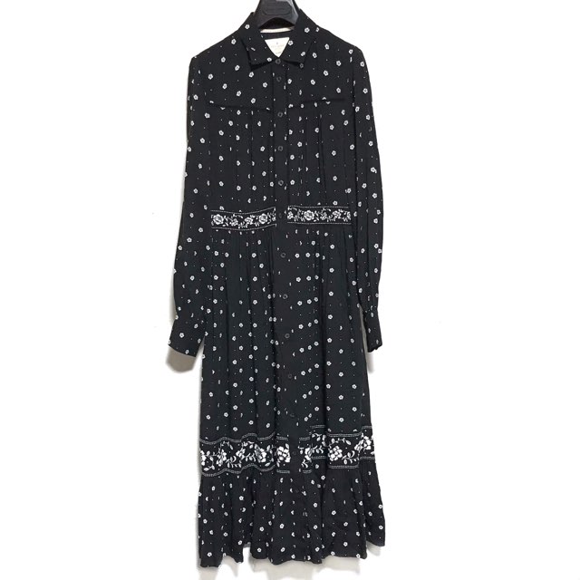 値引きする ケイトスペード Kate Spade ワンピース サイズ2 S レディース 黒 白 レギュラーカラー 長袖 ロング 花柄 日本公式品 Www Iacymperu Org
