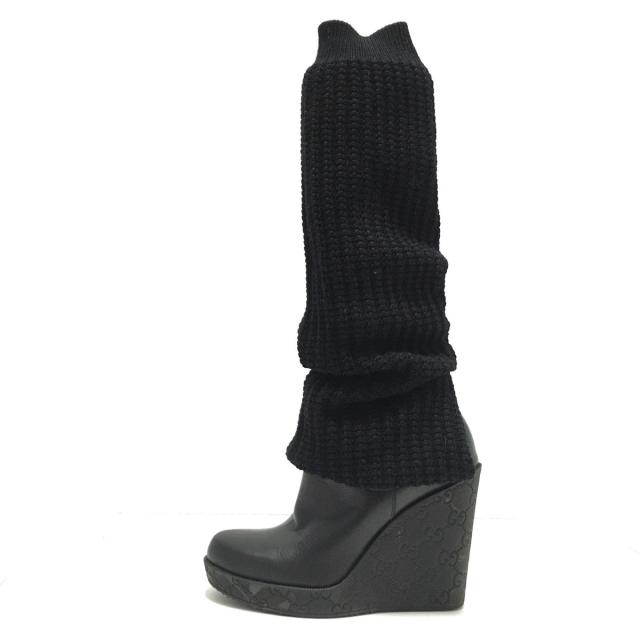 21春夏 グッチ Gucci ロングブーツ 36 レディース Gg柄 黒 ニーハイ ニット ウェッジソール ウール レザー クーポン配布中 交換無料 Arnabmobility Com