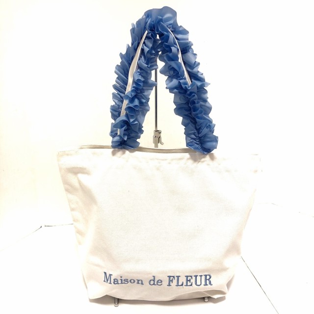 50 Off メゾンドフルール Maison De Fleur トートバッグ レディース 美品 白 ライトブルー フリル キャンバス ポリエステル 72時間限定タイムセール Arnabmobility Com