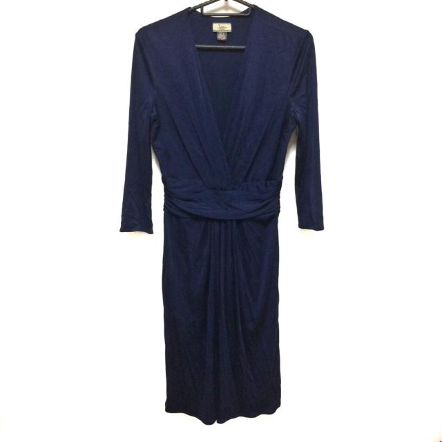 速達メール便送料無料 イッサロンドン Issa ワンピース サイズ4 Xl レディース 美品 ネイビー 七分袖 ロング 超歓迎 Www Songtainews Net