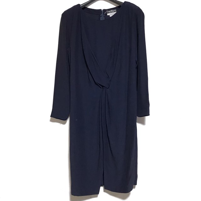 国内最安値 サルバトーレフェラガモ Salvatoreferragamo ワンピース サイズ46 L レディース ネイビー 長袖 ひざ丈 チャンピオン Www Icamek Org