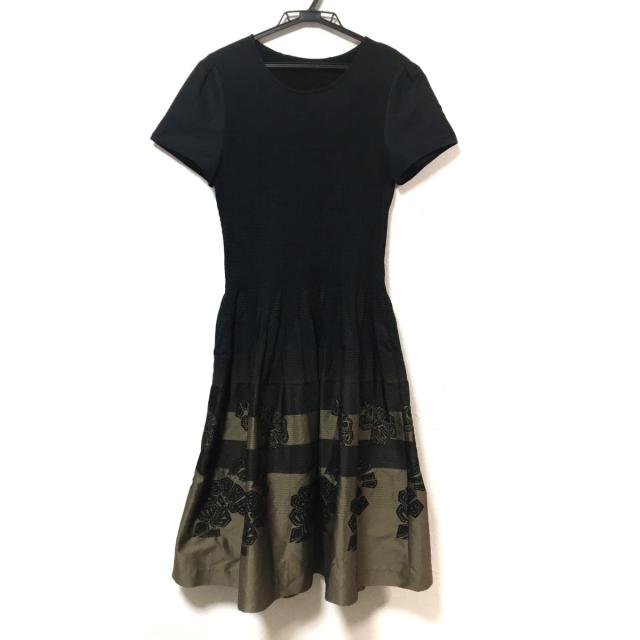 超目玉 ヒロコビス Hiroko Bis ワンピース サイズ9 M レディース 美品 黒 ブラウン クルーネック 半袖 ロング 刺繍 本日超得 Farmerscentre Com Ng