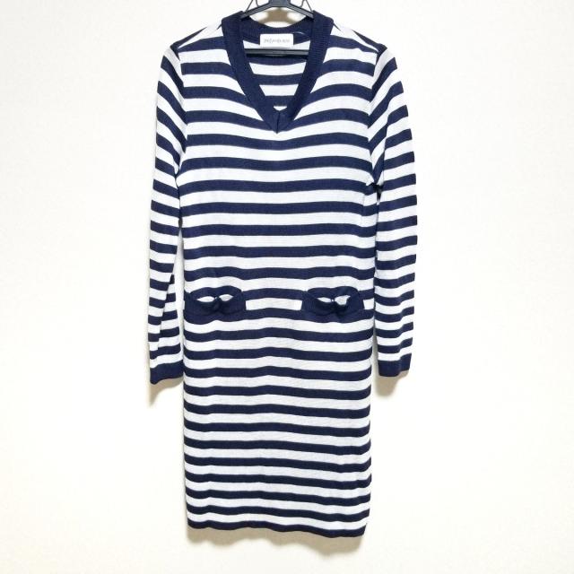 在庫限りッ アウトレット イヴサンローラン ワンピース サイズm レディース 美品 ダークネイビー 白 Vネック 長袖 ロング ニット ボーダー 21新作モデル Centroprofesorjuanbosch Com