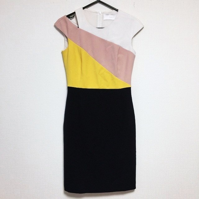 最終値下 ヒューゴボス Hugoboss ワンピース サイズ34 S レディース 黒 イエロー マルチ 変形袖 ロング 驚きの安さ Centroprofesorjuanbosch Com