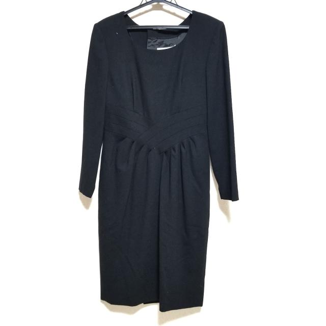 超特価セール ハナエモリ Hanae Mori ワンピース サイズ9a3 レディース 美品 黒 クルーネック 長袖 ロング 肩パッド 国内正規品 Btygravelmart Ca