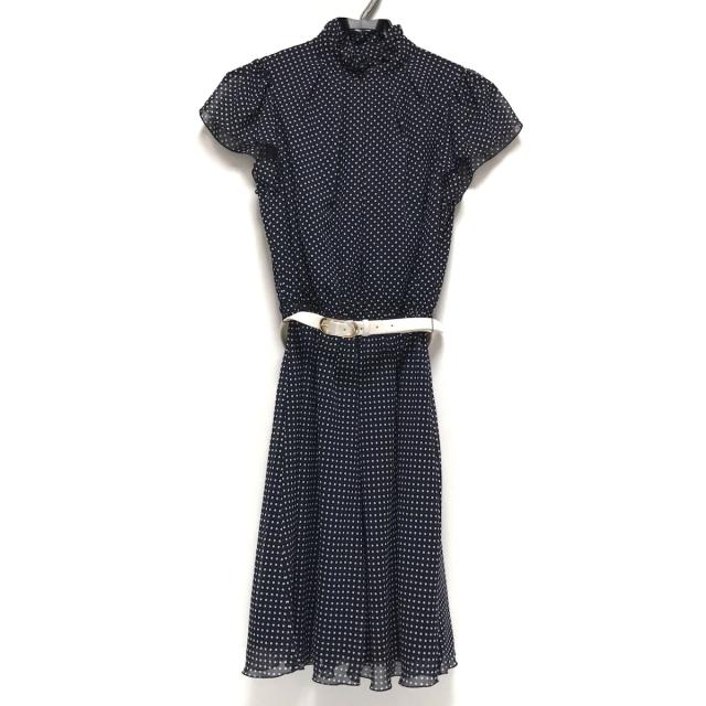 好評 エポカザショップ ワンピース サイズ36 S レディース ダークネイビー 白 ハイネック 半袖 ひざ丈 ドット柄 フリル セール Arnabmobility Com