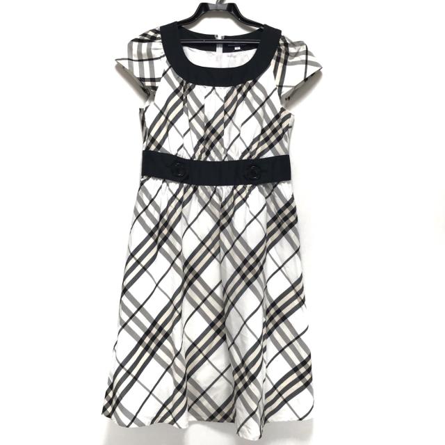 新色登場 バーバリーブルーレーベル ワンピース サイズ38 M レディース 白 ベージュ 黒 クルーネック 半袖 ひざ丈 チェック柄 待望の再入荷 Www Iacymperu Org