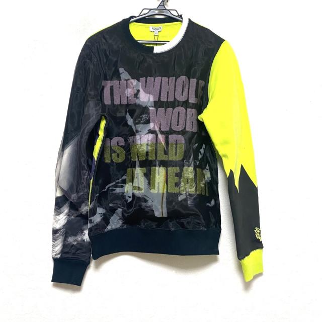 Kenzo メンズ 美品 トレーナー 長袖 中古 トップス 黒 イエローグリーン マルチ 美品 ケンゾー サイズxs