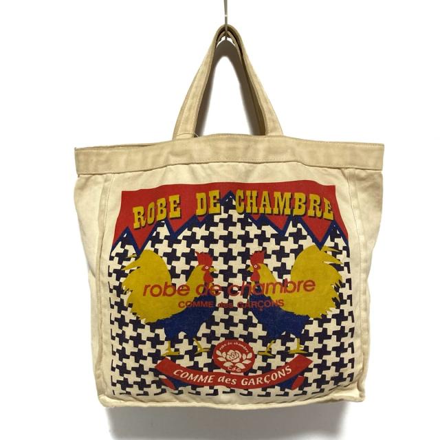 期間限定セール ローブドシャンブル コムデギャルソン トートバッグ レディース アイボリー レッド マルチ キャンバス 2303 割引クーポン対象品 Univ Ouaga3s Com