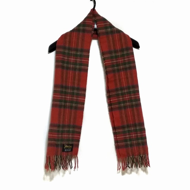 正規取扱店 ジョンストンズ Johnstons マフラー レディース レッド グリーン マルチ チェック柄 カシミヤ メーカー包装済 Embol Com