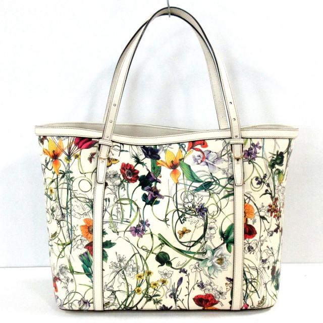 21春大特価セール レディース トートバッグ Gucci グッチ ニースフローラ レザー 中古 花柄 アイボリー マルチ トートバッグ