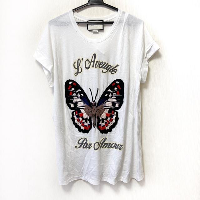 クリアランスショッピング グッチ Gucci 半袖tシャツ サイズxl レディース アイボリー 黒 マルチ クルーネック 刺繍 バタフライ 蝶 正規販売代理店 Triplex Ee