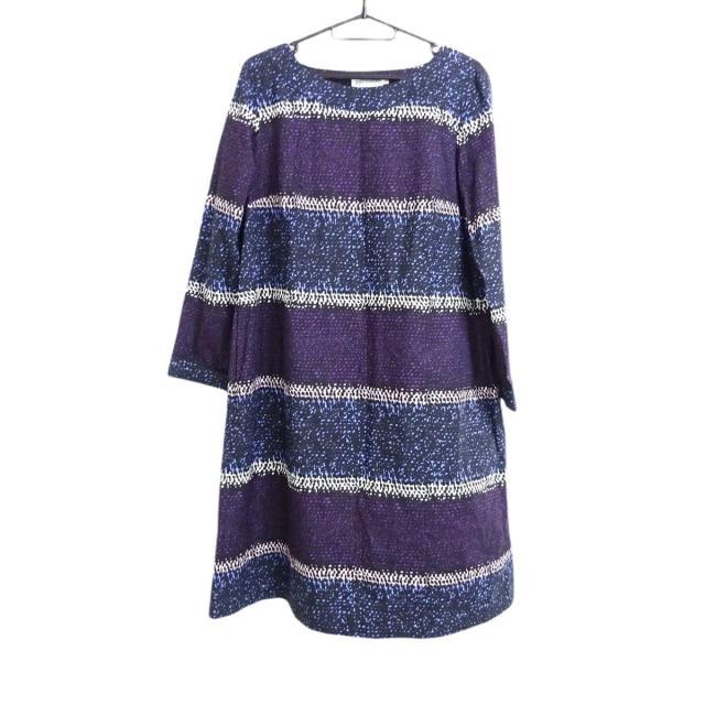日本製 高品質 マリメッコ Marimekko ワンピース サイズ38 M レディース 美品 パープル 黒 マルチ 長袖 ロング ボーダー 安い大阪 店舗 Faerieday Com