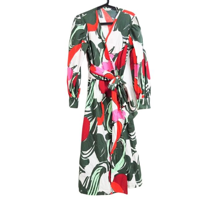値引き 通販 マリメッコ Marimekko ワンピース サイズs レディース 美品 カーキ レッド マルチ 長袖 マキシ丈 カシュクール 参考価格 Triplex Ee