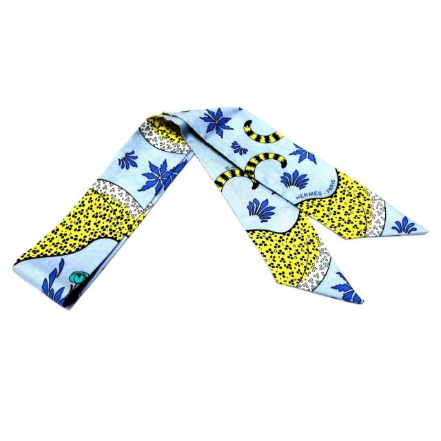 在庫あり Hermes エルメス スカーフ リボンスカーフ 豹 花柄 中古 2323 ライトグレー イエロー マルチ ツィリー レディース スカーフ Cerveceriaclandestina Com