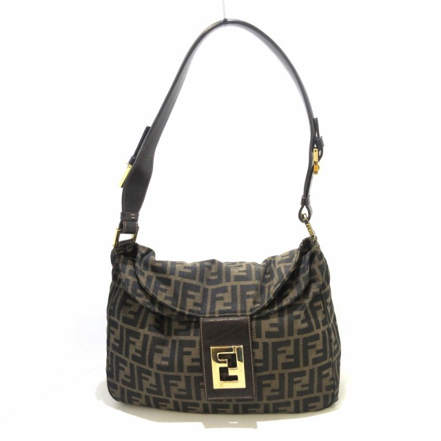 フェンディ FENDI ショルダーバッグ レディース 美品 ズッカ柄 ブラウン×黒 ジャガード×レザー【中古】20220128