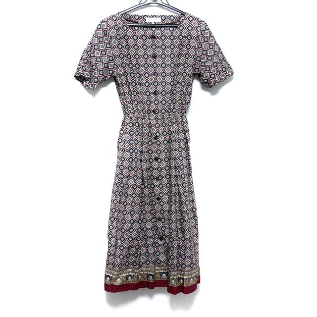 第1位獲得 バーバリーズ Burberry S ワンピース サイズ7 S レディース 美品 ボルドー ダークネイビー マルチ 半袖 ひざ丈 2317 高い素材 Donboscoethiopia Org
