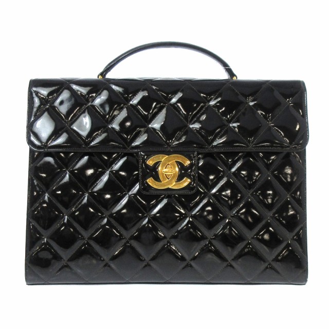 シャネル CHANEL ビジネスバッグ レディース マトラッセ 黒 ココマーク/ゴールド金具 エナメル（レザー）【中古】20220713