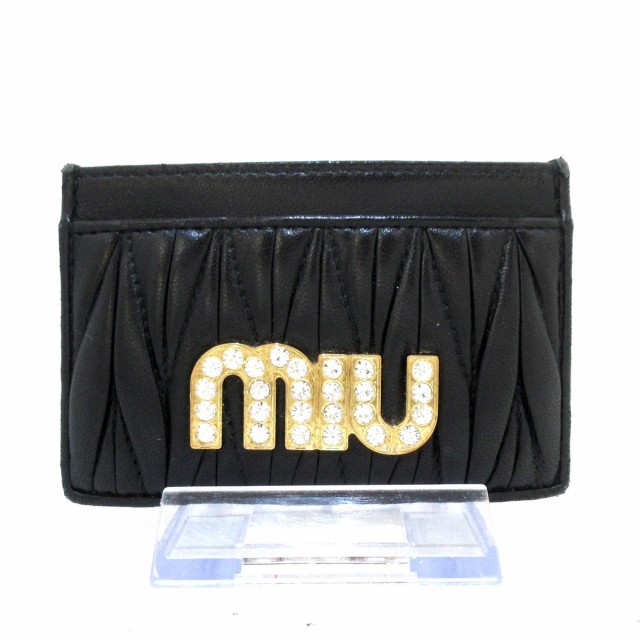 コンビニ受取対応商品 ミュウミュウ Miumiu カードケース レディース 5mc8 黒 ゴールド レザー 金属素材 ラインストーン 2311 人気ブランド Www Flixel Org