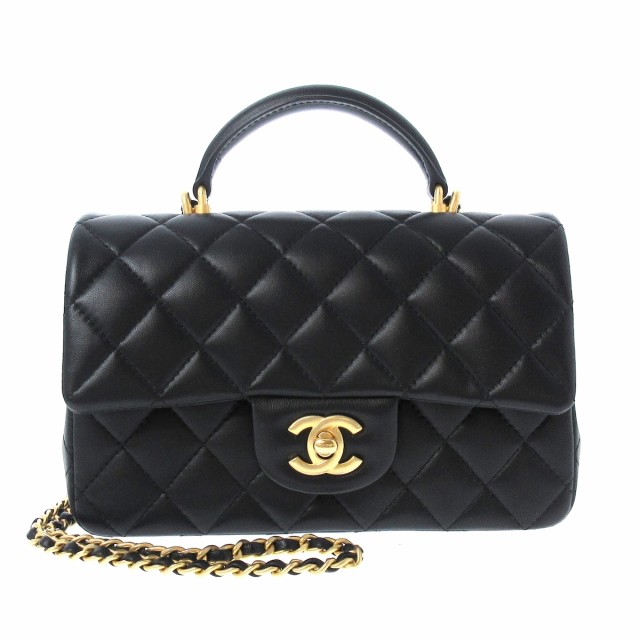 シャネル CHANEL ハンドバッグ レディース トップハンドルミニフラップバッグ/マトラッセ AS2431 黒 ラムスキン【中古】20220223