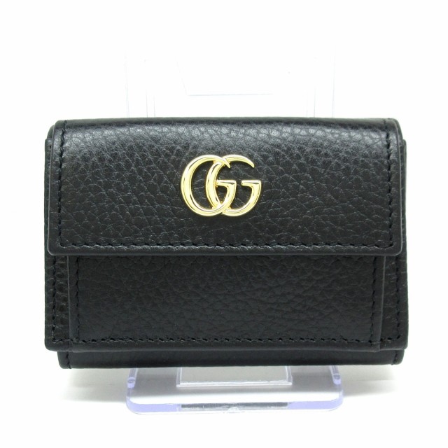 グッチ GUCCI 3つ折り財布 レディース 美品 GGマーモント 523277 黒 レザー【中古】20220603