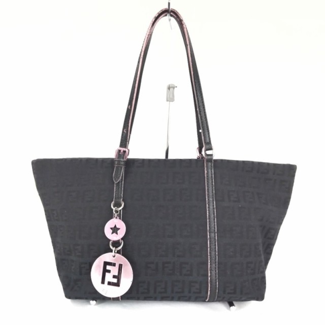 フェンディ FENDI ハンドバッグ レディース ズッキーノ柄 8BH214 黒×ピンク ジャガード×レザー【中古】20220705