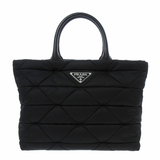 プラダ PRADA ハンドバッグ レディース 新品同様 Re-Nylon ミディアム パデッドトートバッグ 1BG435 黒【中古】20220617