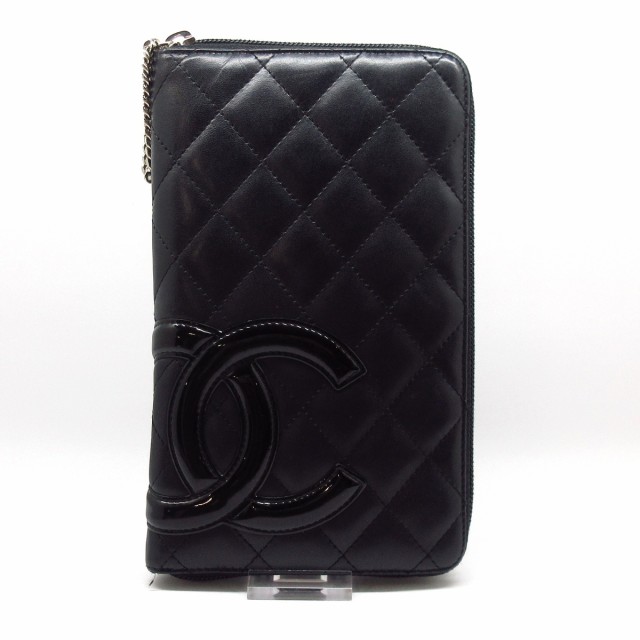 シャネル CHANEL 長財布 レディース カンボンライン 黒 ラウンドファスナー ラムスキン×エナメル（レザー）【中古】20220722