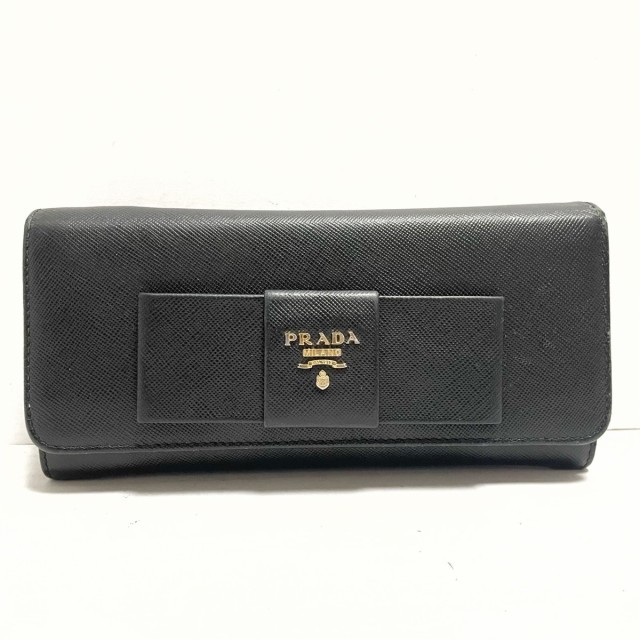 プラダ PRADA 長財布 レディース - 黒 リボン レザー【中古】20220707