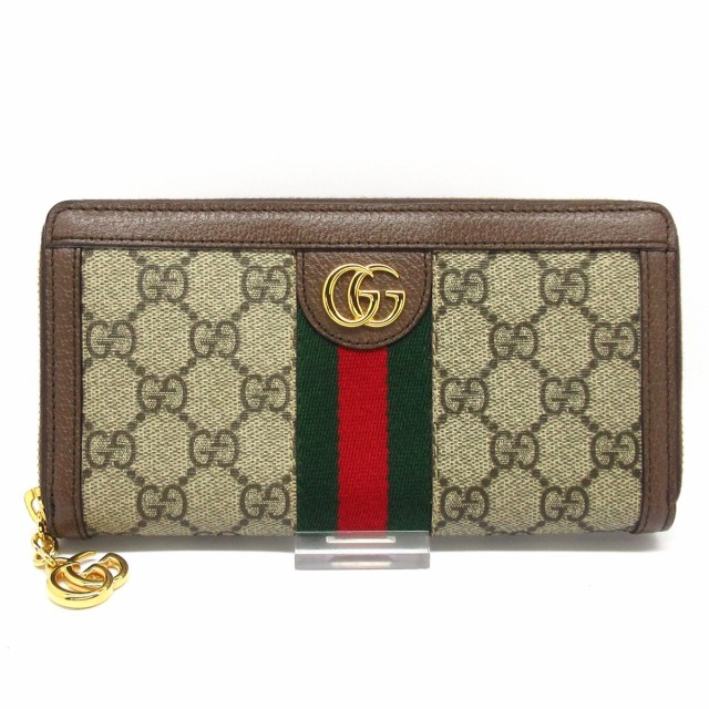 グッチ GUCCI 長財布 レディース 新品同様 GG ジップアラウンドウォレット 523154 ダークブラウン×ベージュ【中古】20220722