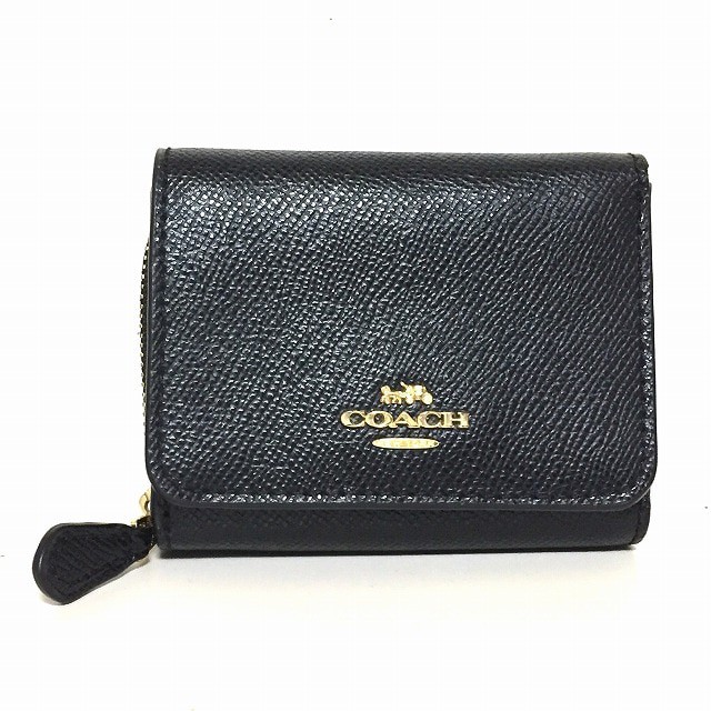 コーチ COACH 3つ折り財布 レディース - F37968 黒 レザー【中古】20220707