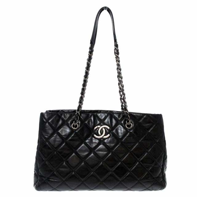 シャネル CHANEL トートバッグ レディース マトラッセ 黒 ヴィンテージシルバー金具/チェーンショルダー レザー【中古】20220723