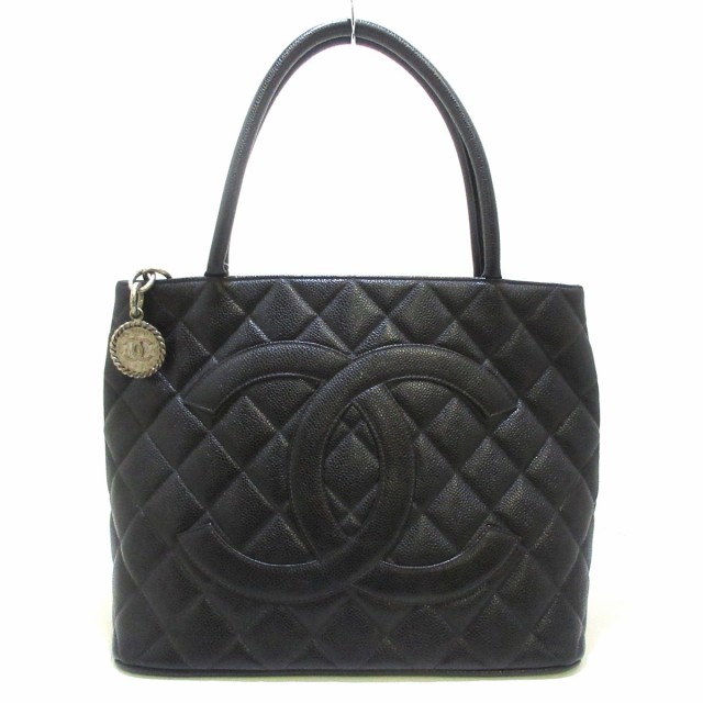 シャネル CHANEL トートバッグ レディース 復刻トート 黒 シルバー金具 キャビアスキン【中古】20220624