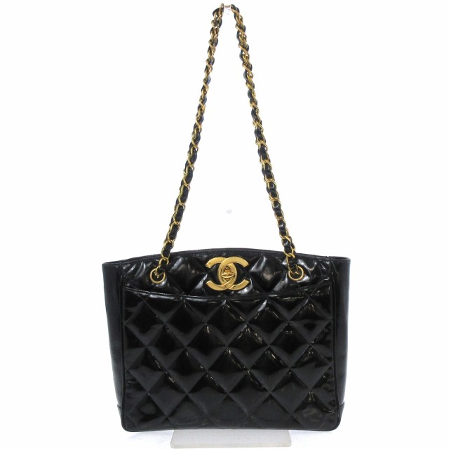 シャネル CHANEL トートバッグ レディース マトラッセ 黒 チェーンショルダー/ゴールド金具 エナメル（レザー）【中古】20220715