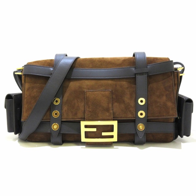 フェンディ FENDI ショルダーバッグ レディース バゲットケージ 8BR778 ダークブラウン×黒 スエード×レザー【中古】20220721