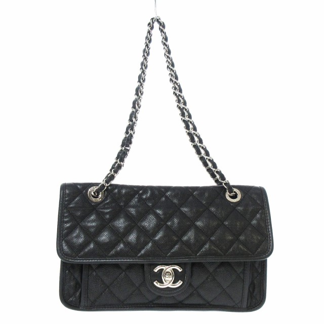 シャネル CHANEL ショルダーバッグ レディース フレンチリビエラ/マトラッセ 黒 シルバー金具/チェーンショルダー【中古】20220723